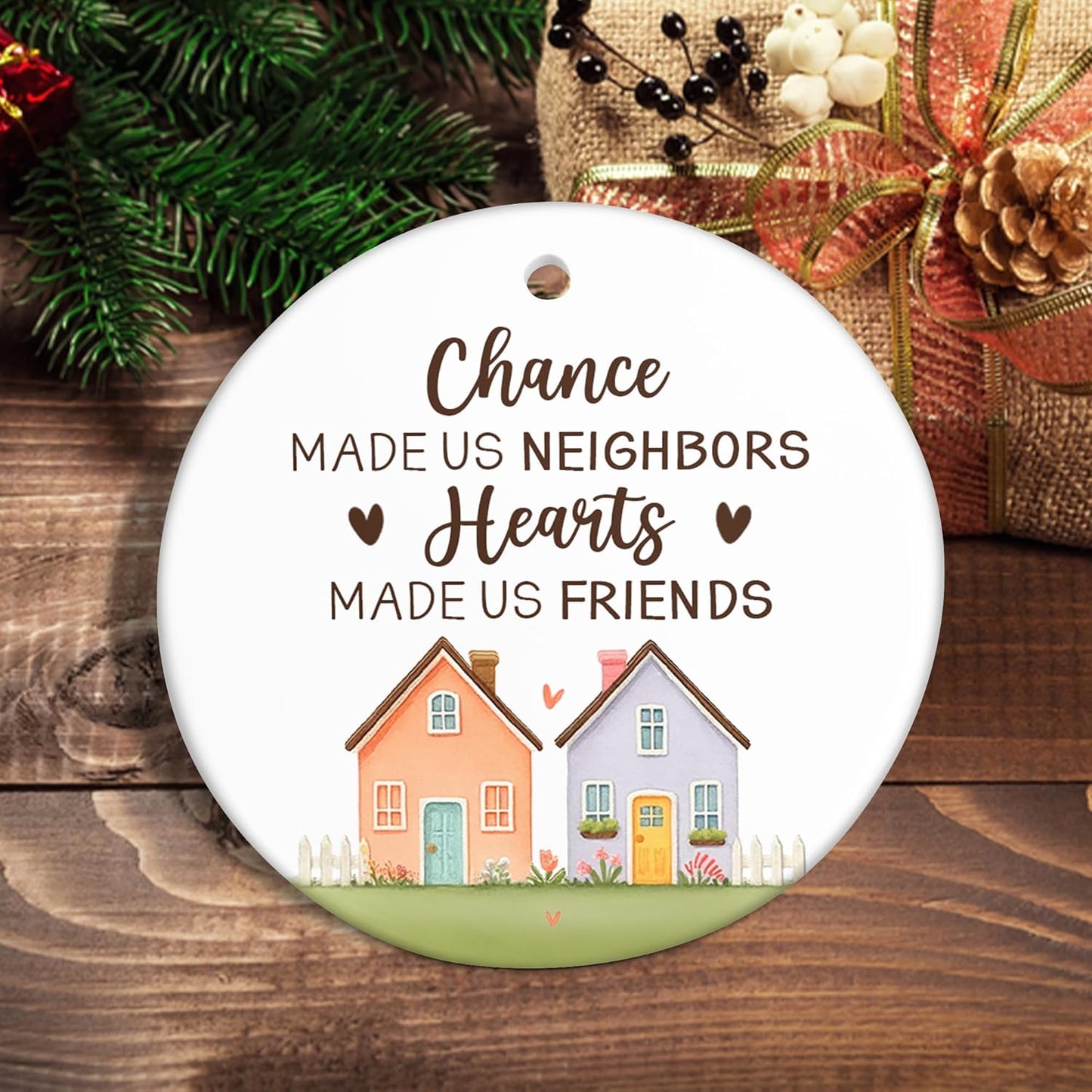OASSIE Neighbors Friend Gifts for Women, Christmas Ornaments 2025 - The Neighborhood, Friendship Gifts for Women, Hello Neighbor Friends - Christmas Tree Decoration Ceramic Ornaments