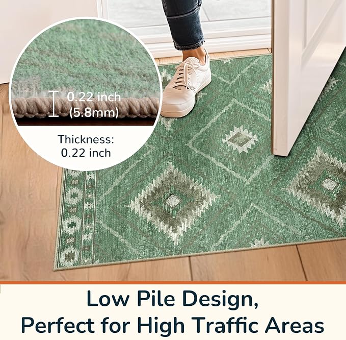 BESTSWEETIE Area Rug 8x10 Rug Machine Washable Non-Slip Low Pile Print Pattern Western for Living Room Bedroom Sage