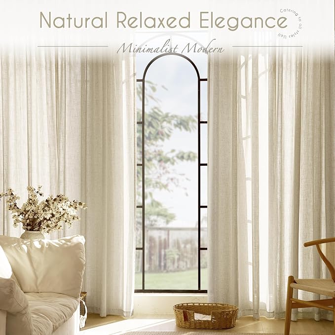 Faux Linen Beige Curtains 108 inches Long for Living Room Rustic Farmhouse Linen Drapes Semi Sheer Burlap Textured Canvas Cloth Curtain Panels Set of 2 Kahki Tan Colored