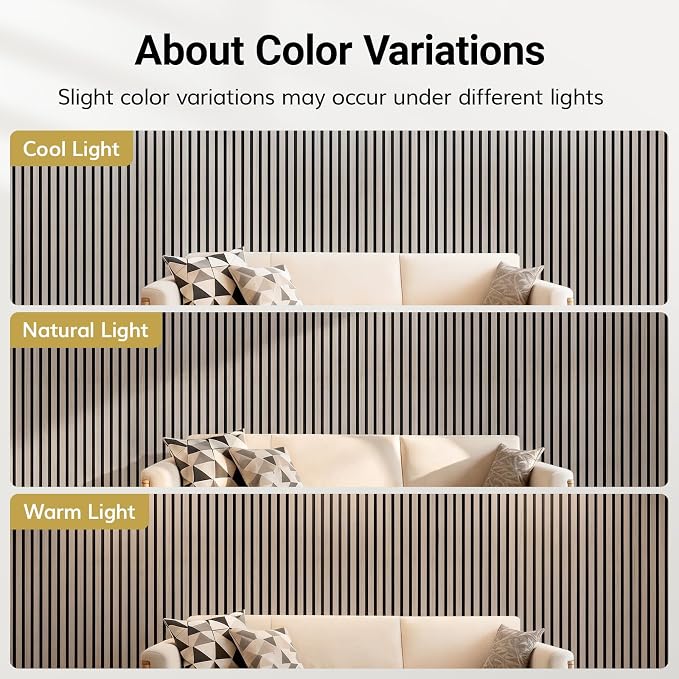 TONOR Wood Wall Panels for Interior Wall Decor, 6 Pack 47.2" x 23.6"(46.41ft²) Wood Slat Aacoustic Panels, Soundproof Wall Panels for Noise Cancelling and Decoration, Living Room, Office, Grey