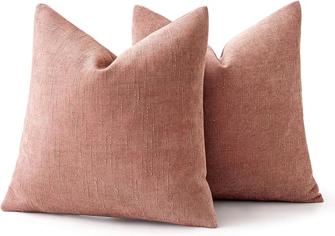 MIULEE Pack of 2 Decorative Throw Pillow Covers Soft Chenille Throw Pillows Solid Textured Cushion Covers for Spring Valentine's Day Couch Sofa Bedroom Living Room 20x20 Inch, Blush Dusty Pink