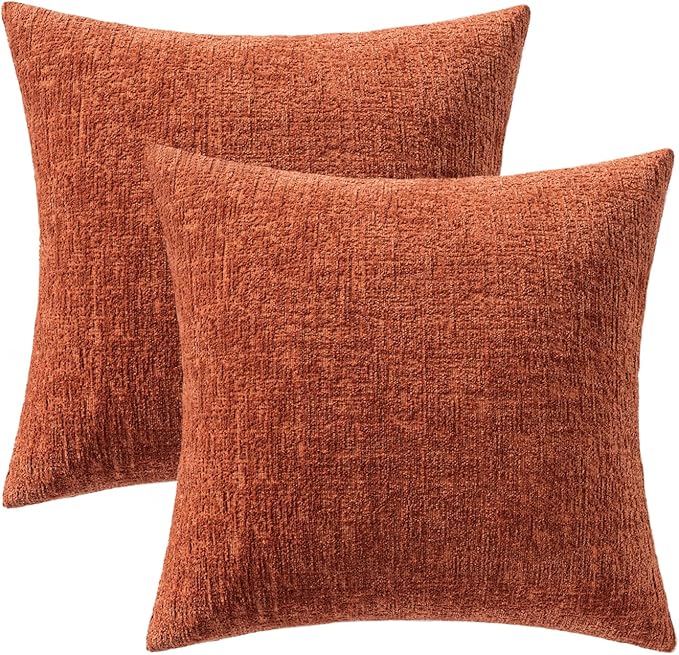 MIULEE Decorative Throw Pillow Covers 18x18 Pack of 2 Orange Couch Pillow Covers Soft Cozy Textured Chenille Pillowcases for Home Decor Sofa Living Room Cushion Bedroom