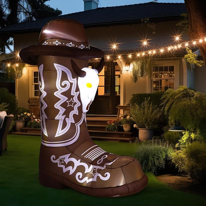 MiniInflat 7ft Inflatable Western Boots with Built in LED Lights Blow up Boots Decoration for Western Cowboy Cowgirl Birthday Baby Shower Party Indoor Outdoor Yard Decor(Cowboy)