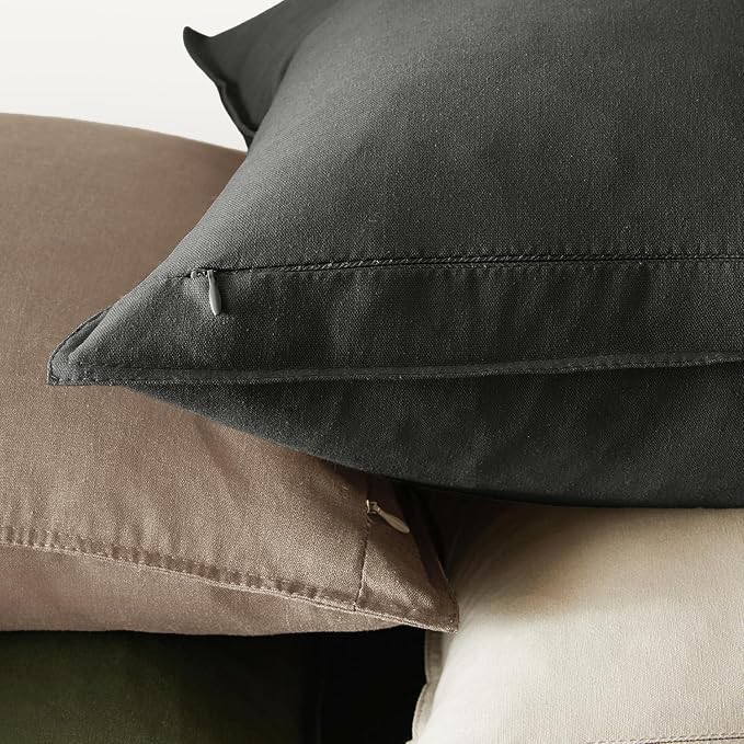 MIULEE Pack of 2 Decorative Linen Pillow Covers 24x24 Inch Dark Gray | Boho Farmhouse Modern Soft Accent Euro Shams Throw Pillows for Bed Neutral Cushion Covers Sofa Couch Living Room Home Decor