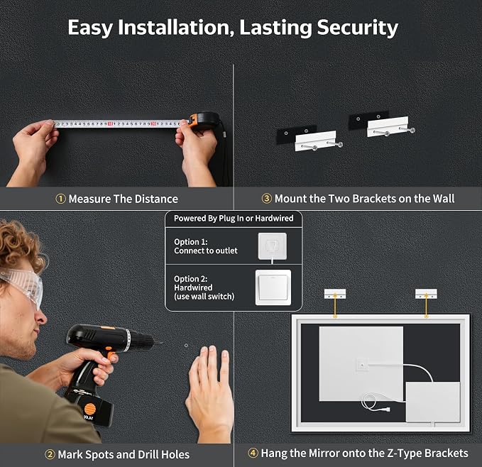 60"x30" LED Bathroom Mirror with Lights, Backlit + Front Lit with CRI>90, Lighted Mirror for Bathroom, Anti-Fog, Dimmable Brightness, 3 Colors, Memory Function, Shatterproof Tempered Glass