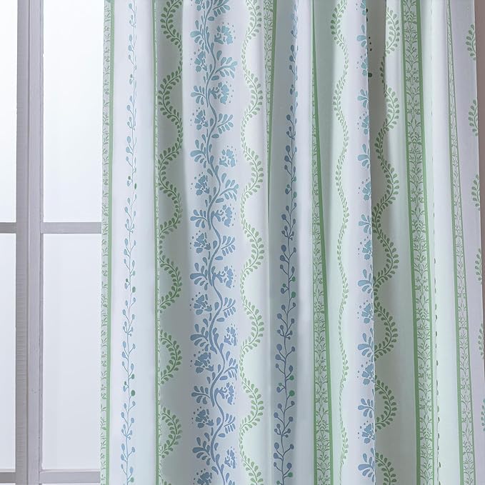Sage Green Floral Blackout Curtains, Farmhouse Cottagecore Vine Botanical Pattern Drapes, Light Green and White Room Darkening Black Out Curtains for Bedroom Living Room, 63 Inch Length 2 Panel Set