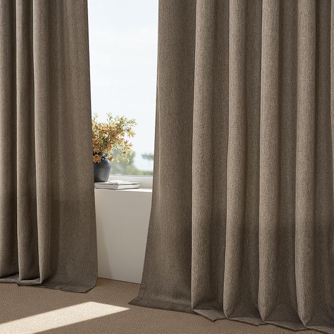 Thick Linen Pinch Pleated Sheer Curtains 84 Inches Long 2 Panels Set for Living Room Bedroom,Dark Flax Drapes with Memory Trained Pinch Pleat,Light Filtering Privacy Curtains for Sliding Glass Door