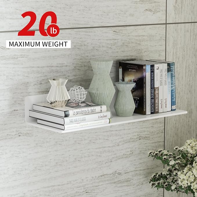 Sezanrpt 15 Inches Acrylic Wall Shelves 2 Pack, Floating Shelf for Wall Mounting, Acrylic Display Ledges for Funko Pop Figures, Home Décor, Living Room, Gaming Room, Plants(15 inch, White)