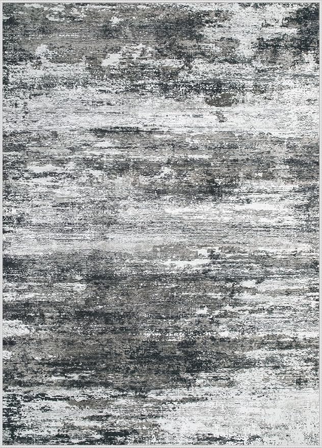 Washable Rug 6x9 Area Rugs for Living Room: Neutral Soft Rug Abstract Non Slip Low Pile Modern Carpet for Bedroom Kitchen Nursery Office Dining Room Indoor (Black, 6'x9')