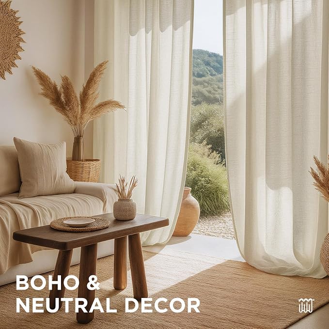Joydeco Curtains, 108 Inches Long, 2 Panels Set, Farmhouse Drapes for Living Room, Semi-Blackout, Linen-Polyester, Ivory on Linen, Rod Pocket