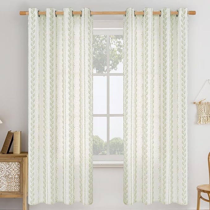 BGment Sage Green Curtains Spring Leaf Floral Print Cottage Core Botanical Curtains for Bedroom Light Filtering Curtain 72 Inch Long for Farmhouse Rustic, Each 52 Inch Wide, 2 Panels Set