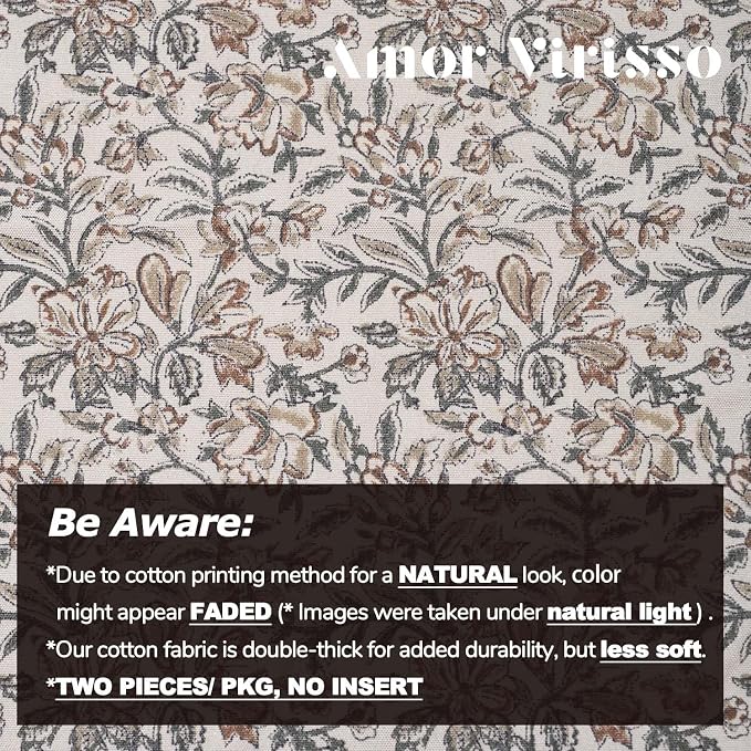 Amor Virisso Floral Throw Pillow Covers 12 x 20 Set of 2 Vintage Block Print Pillow Covers Decorative Pillow Covers Couch Pillows for Living Room Farmhouse Accent Sofa Pillows, Green/Sand