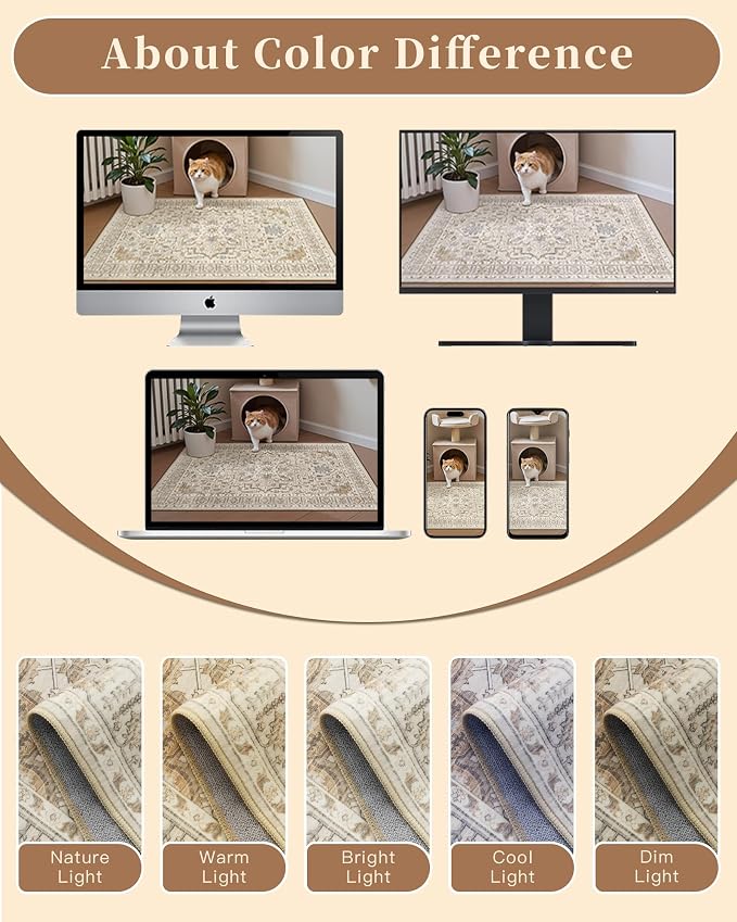 Madane Hallway Runner Rug 3x18 Washable Kitchen Runners 18ft, Beige/Blue | Vintage Non Slip Extra Long Area Rugs for Hallways, Soft Low-Pile Farmhouse Wide Floor Carpet for Entryway Bathroom Bedroom