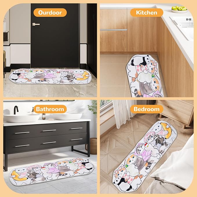 Cat Rugs, 1.3' X 3.9' Small Cute Irregular Shaped Rug for Bedroom Bathroom Room, Funny Cartoon Pet Area Carpet Kid Rugs, Cat Decor Dog Shaped Pet and Children Entryway Runner Rug (C Party Cat)