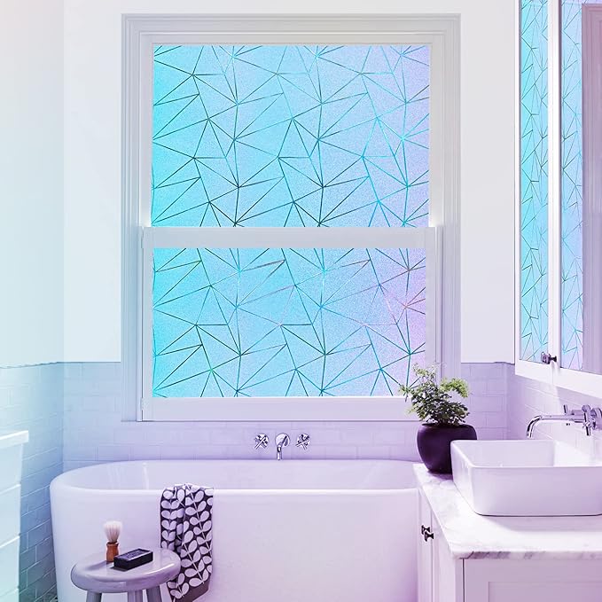 Coavas Rainbow Window Privacy Film, Frosted Glass Static Cling, Decorative for Bathroom Door, UV Blocking Window Cling, Non-Adhesive Vinyl Sticker, Day and Night Windows Tint for Home, 35.4x78.7 Inch