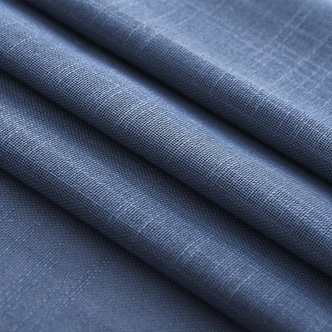 Navy Blue Curtains 120 inch Length for Bedroom Back Tab Light Filtering Semi Sheer Blue Living Room Curtains Linen Cotton Textured Indigo Blue Drapery Panel Modern Aesthetic Decor 42" Wx120" L