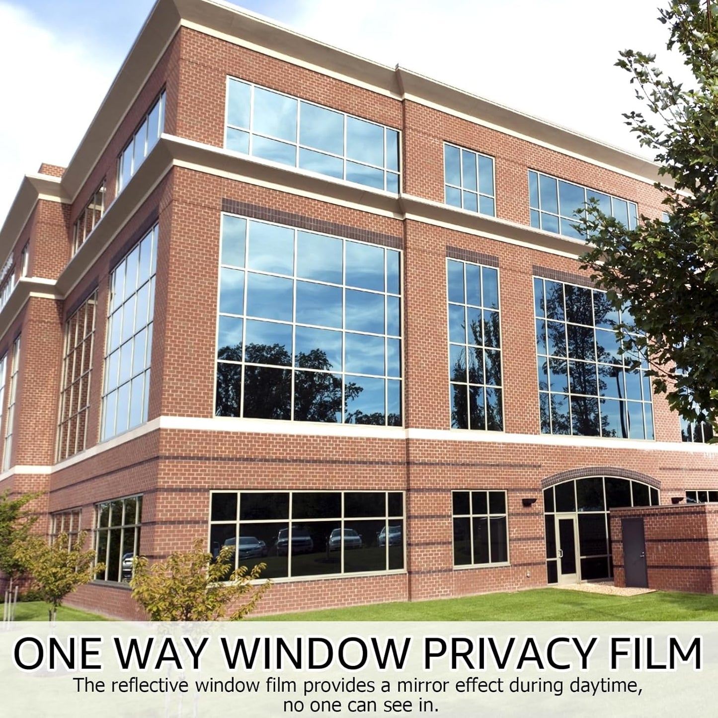 HIDBEA One Way Privacy Window Film, Daytime Privacy Sun Blocking Anti UV Reflective Window Film Heat Control Static Cling Window Tint Film for Home and Office, Black Silver, 41.3 x 78.7 Inch