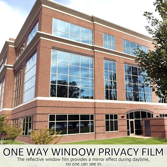 HIDBEA One Way Privacy Window Film, Daytime Privacy Sun Blocking Anti UV Reflective Window Film Heat Control Static Cling Window Tint Film for Home and Office, Black Silver, 41.3 x 78.7 Inch