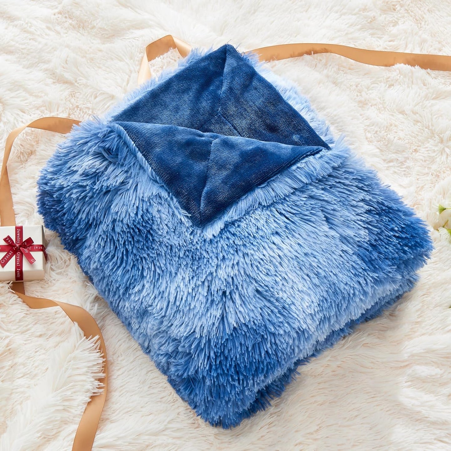 GONAAP Fuzzy Faux Fur Throw Blanket Indigo Super Soft Cozy Plush Fuzzy Shaggy Blanket for Couch Sofa Bed (Indigo, Throw(50"x60"))