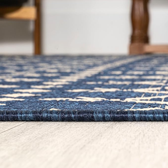 JONATHAN Y Moroccan Geometric Indoor Outdoor Area Rug 8X10 Navy/Beige, Ourika Textured Weave for Backyard, Patio, Porch, Easy-Cleaning, High Traffic, Pet-Friendly, Non-Shedding (SMB108K-8)