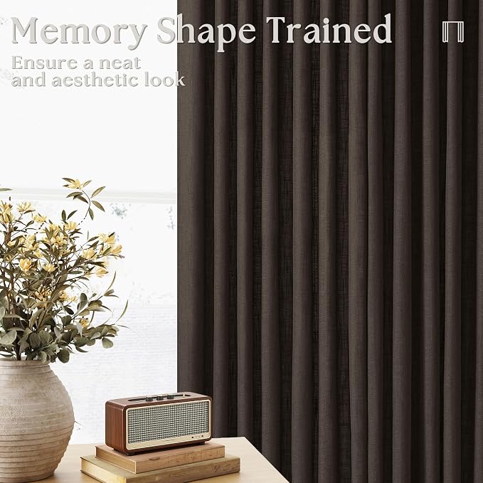 TWODRAPES Dark Chocolate 80 Inch Pinch Pleated Linen Curtains 2 Panels for Living Room Bedroom Memory Training Shaped Semi Sheer Pleat Drapes with Hooks Rings Light Filtering Window Curtain 40x80
