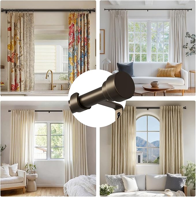 Oneach Brown Curtain Rods for Windows 28 to 48 Inch, 1 Inch Pole Adjustable Length Heavy Duty Metal Curtain Rod Set, for Outdoor Bedroom Kitchen Living Room (16 to 60 Inch)