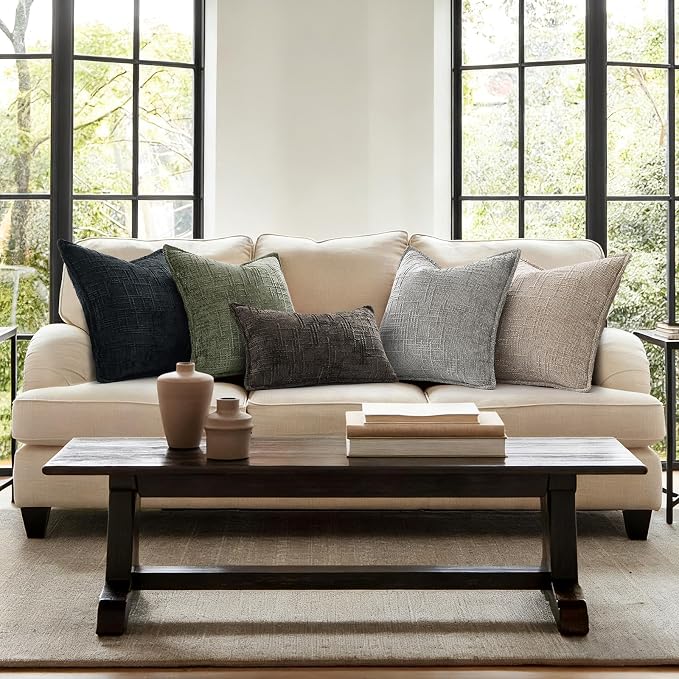 decorUhome Chenille Throw Pillow Covers 26X26 Set of 2, Soft Textured Slubby Modern Decorative Pillow Covers with Elegant Design for Couch, Sofa, Living Room, Olive Green
