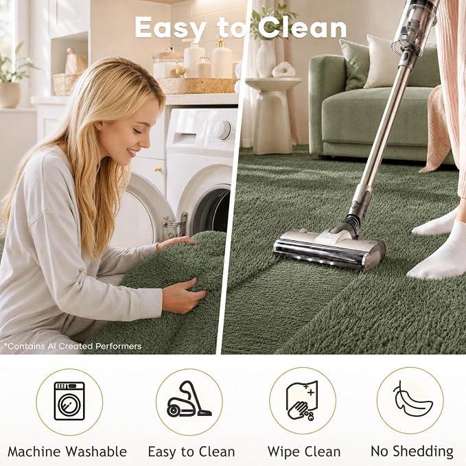 Ophanie Gray Green Grass Area Rugs for Bedroom, 3x5 Shag Fluffy Carpet, Fuzzy Furry Plush Soft Cute Kids Baby Girls Shaggy Bedside Floor Rug for Teen Dorm Nursery Home Decor Aesthetic