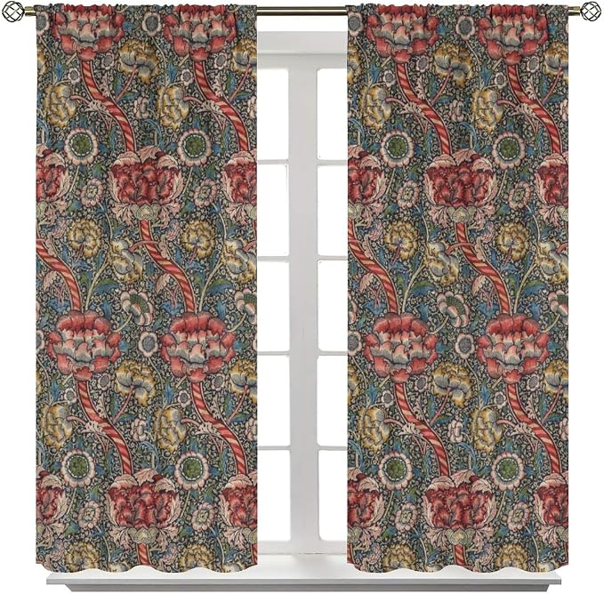 William Morris Blackout Curtains, Vintage Flower Flower Boho Botanical Plant Print Window Drapes, for Living Room Bedroom Kitche 27.5(W)*63(L) 2 Panels