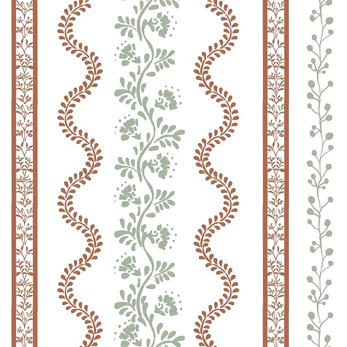 Lino Rosa Bohemian Floral Curtains for Living Room,Boho Linen Sheer Curtains for Bedroom 63 Inches Long Terracotta and Green