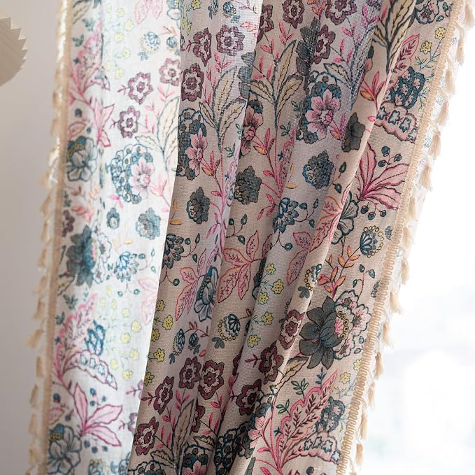 OYX Boho Crochet Curtains 63 Inch Length 2 Panels for Living Room, Bedroom Light Filtering Drapes, Farmhouse Vintage Country French Rustic Tassels Pattern Rod Pocket Aesthetic Decor Window Treatments