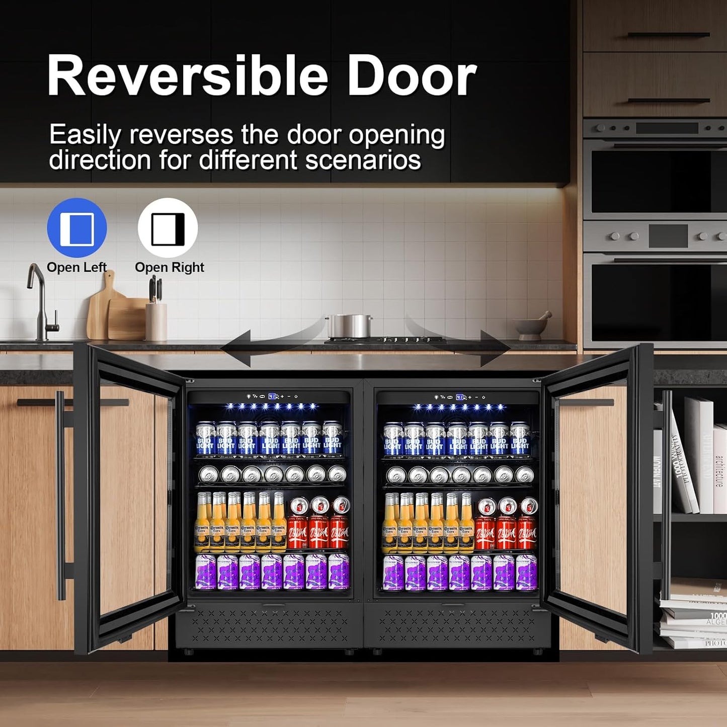 24 Inch Beverage Refrigerator, 5.2 Cu. Ft. Drink Refrigerator with Glass Door, 200 Cans Under Counter & Freestanding Drink Fridge, Reversible Door, Built-In Beverage Cooler for Kitchen, Bar or Office.