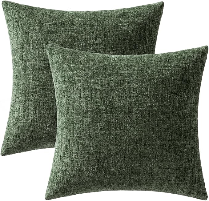 MIULEE Decorative Throw Pillow Covers 20x20 Pack of 2 Olive Green Spring Couch Pillow Covers Soft Cozy Textured Chenille Pillowcases for Home Decor Sofa Living Room Cushion Bedroom