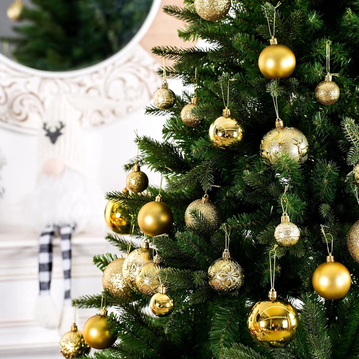 Senjie Gold Shatterproof Christmas Ball Ornaments, 32 Pcs, Plastic, Hanging, Christmas, Wedding