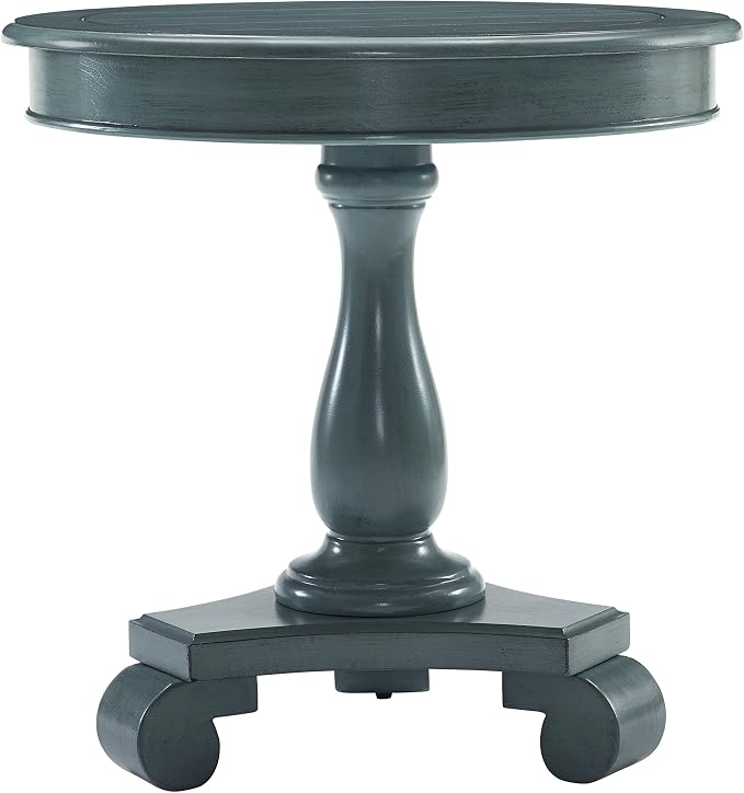Roundhill Furniture Rene Round Wood Pedestal Side Table, Teal, 26D x 26W x 26.5H in