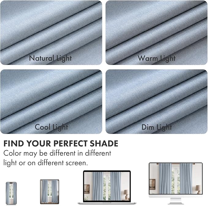 MIULEE 100% Blackout Linen Curtains for Bedroom 108 inches Long, Thermal Insulated Room Darkening Black Out Drapes for Living Room, Back Tab Rod Pocket, 2 Panels Set, 40 Wide x 108 Length, Light Blue