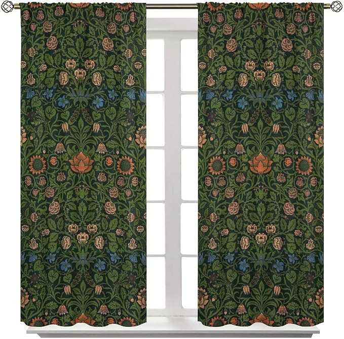 Bohemia Plant Flowers Pattern Blackout Window Curtains, William Morris Art Print Vintage Decor Curtains, for Living Room Bedroom 21(W)*54(L) 2 Panels