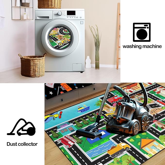 Car Rug Play Mat - Road Rug for Boys Room, Fun Race Track Traffic Road Carpet for Boys Playmat Educational Learn, Car Carpet for Room Decor Playmat Bedroom Playroom, 4.5x6 Feet