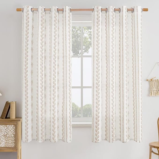 BGment Brown Boho Curtains Leaf Floral Print Cottage Core Botanical Curtains for Bedroom Light Filtering Curtain 63 Inch Long for Farmhouse Rustic, Each 52 Inch Wide, 2 Panels Set