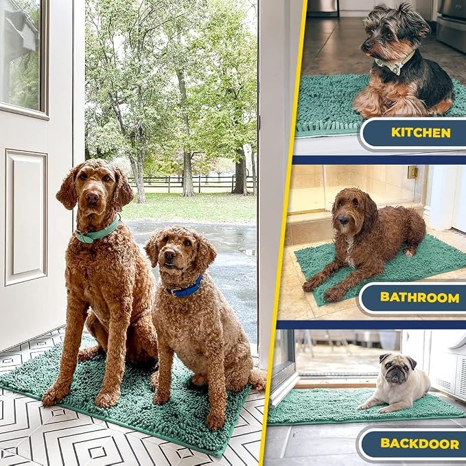 Muddy Mat® | Super Water Absorbent Door Mat Indoor, Microfiber Quick Dry Chenille Entryway Rug, Slip Resistant Front Door Mat,Indoor Mats for Entryway,Machine Washable Pet Rug, Seafoam Green 24"x120"