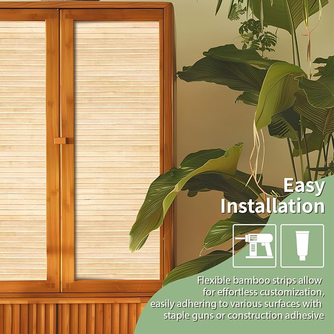 Art3d 48 x 96 Inch Natural Bamboo Wall Panel for Interior Wall Decor, Flexible Pole Wrap Wainscoting Wall Cladding Paneling for Living Room, Bedroom, Office, Kitchen Island, 2-Pack, Light-carbonized