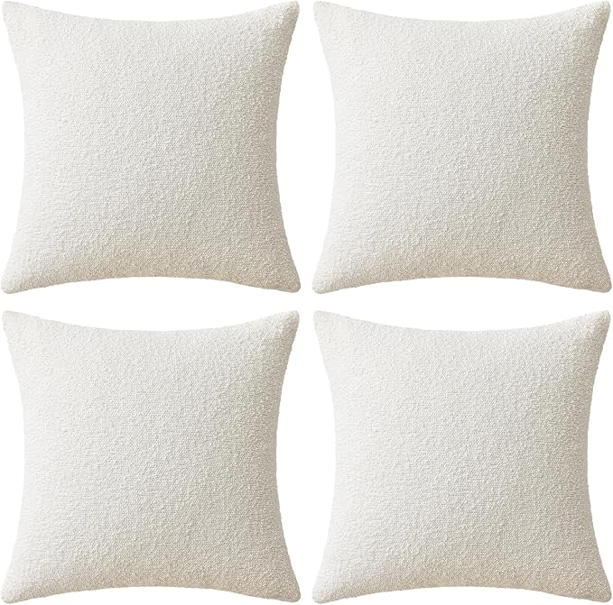 MIULEE Pack of 4 Decorative Textured Boucle Throw Pillow Covers | 18x18 Inch White Accent Pillow Cases Soft Couch Cushion Covers for Modern Farmhouse Boho Sofa Bed Livingroom Home Decor