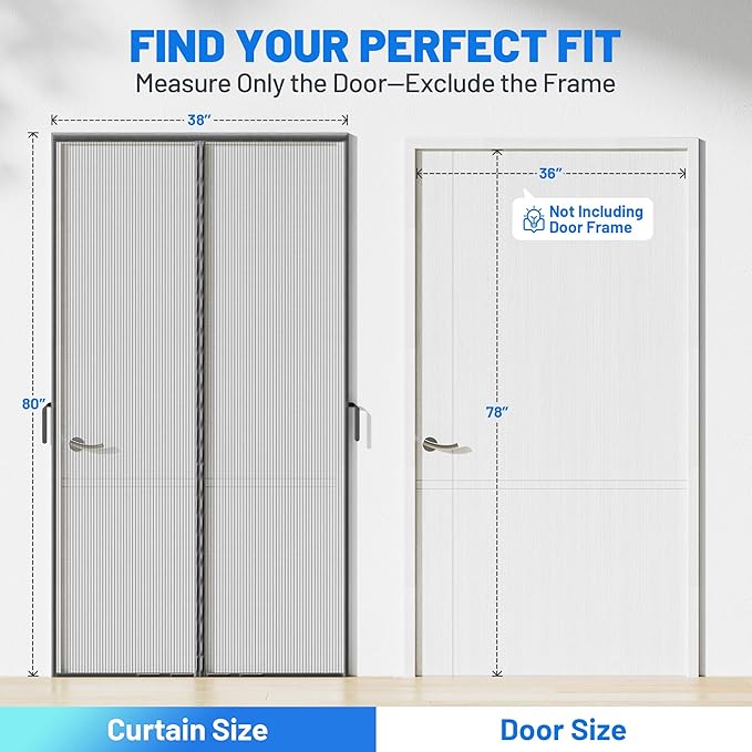 Heavy Duty Magnetic Screen Door Mesh - Auto-Sealing Hand-Free Door Net Screen with 50 Magnets, Pet & Kid Friendly, PET Fine Mesh Doors Screens Keep Bugs & Mosquitos Out Fits Front Doors Size 36” x 78”