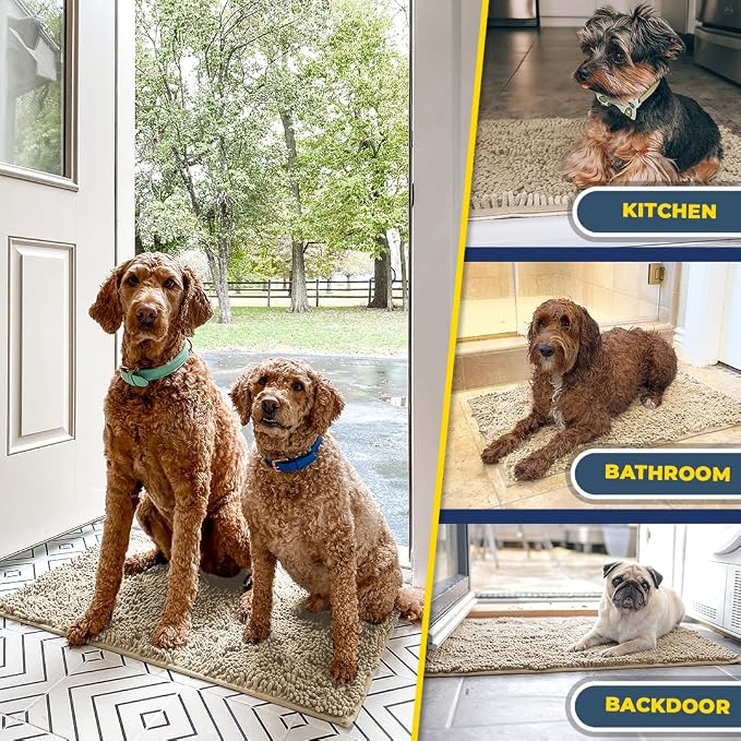 Muddy Mat® | Super Water Absorbent Door Mat Indoor, Microfiber Quick Dry Chenille Entryway Rug, Slip Resistant Front Door Mat, Indoor Mats for Entryway, Machine Washable Pet Rug, Beige XXL 60"X48"
