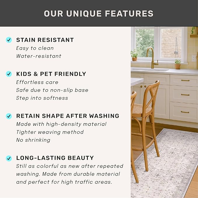 Hazo Haus Boho Light Grey Living Room Rug 10x14 - Modern Vintage Eclectic Floral Pastel Neutral Taupe, Washable Low Pile Non-Slip Extra Large Area Rugs for Dining Under Table Bedroom Lounge