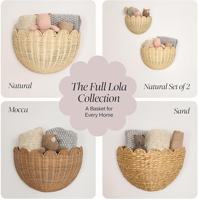 BEBE BASK Scalloped Wicker Hanging Basket - The Original Wicker Wall Decor - Hand Woven Wall Basket - Home Décor Wall Hanging Basket - Wall Storage Basket for Nursery, Living Room and Bathroom (Mocca)