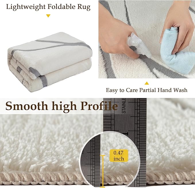 HUGEAR Shag Area Rug 8x10 Grey & Ivory Washable Living Room Bedroom Rug Non Slip Non-Shedding Soft Plush Medium Pile Large Throw Carpet for Home Office Aesthetic Modern Decor
