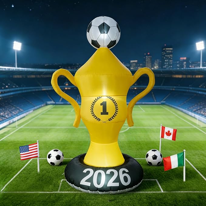 7FT World Soccer Inflatables – 2026 World Champion Outdoor Blow up Decorations with Built-in LED Lights for Yard Party Lawn Decor/Birthday Themed Supplies for Fans,2026 World Soccer Decor