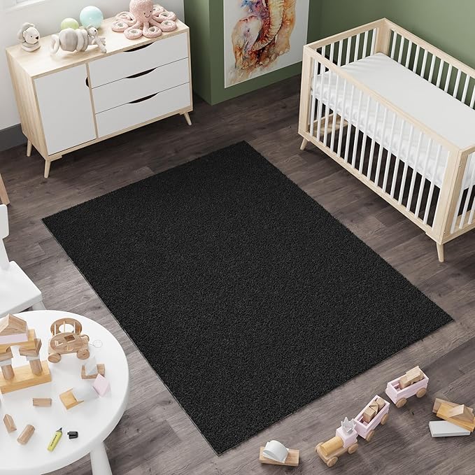 Ottomanson Extra Large Shag Area Rug, Rugs for Living Room, Soft Fluffy Oversized Rug with Non-Slip Rubber Backing, Non-Shedding Rug for Under Couch & Furniture, 7'10" x 20', Black