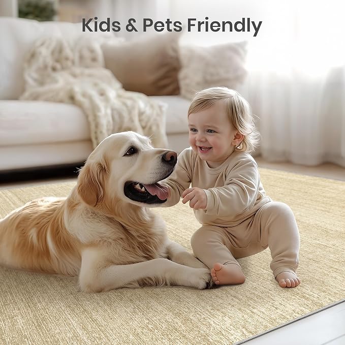 Valenrug Washable Rug 6x9 - Stain Resistant 6x9 Area Rugs for Living Room, Non Slip Backing Printed Rugs for Bedroom, Folable Machine Washable Area Rug (6'x9', Tan)